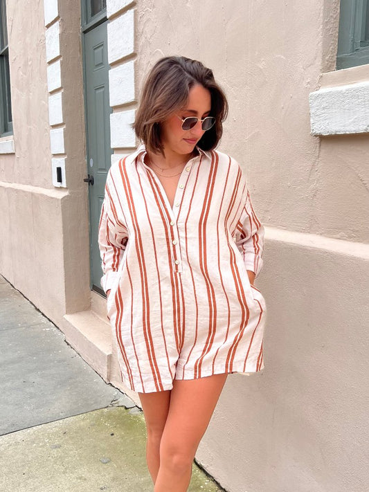 PALMER STRIPED ROMPER IN CREAM & RUST