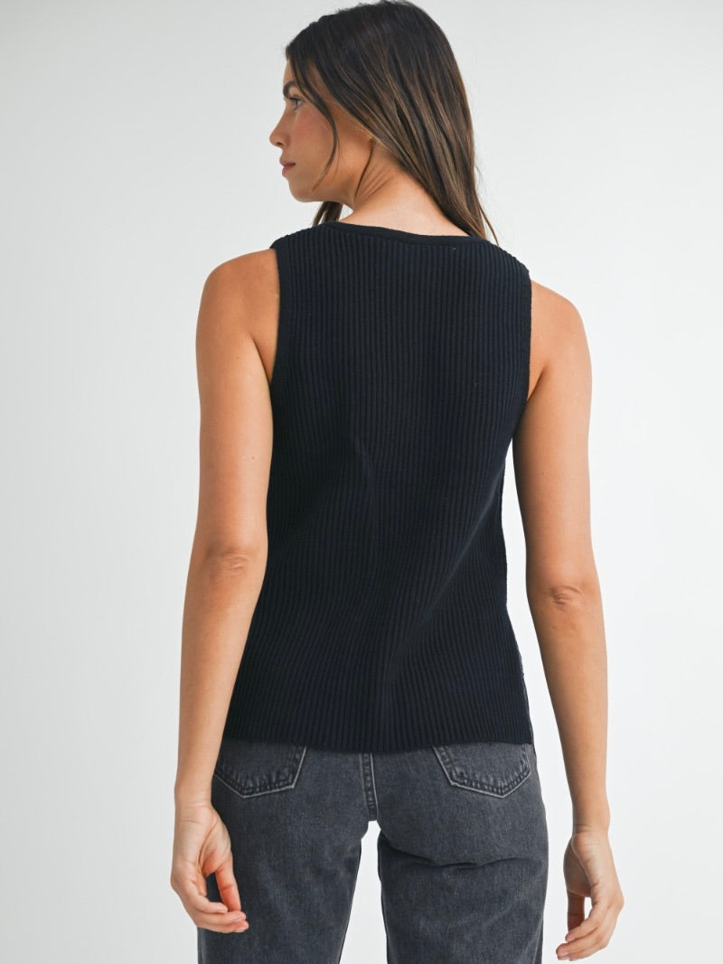 Miles Sleeveless Side Slit Sweater Vest in Black