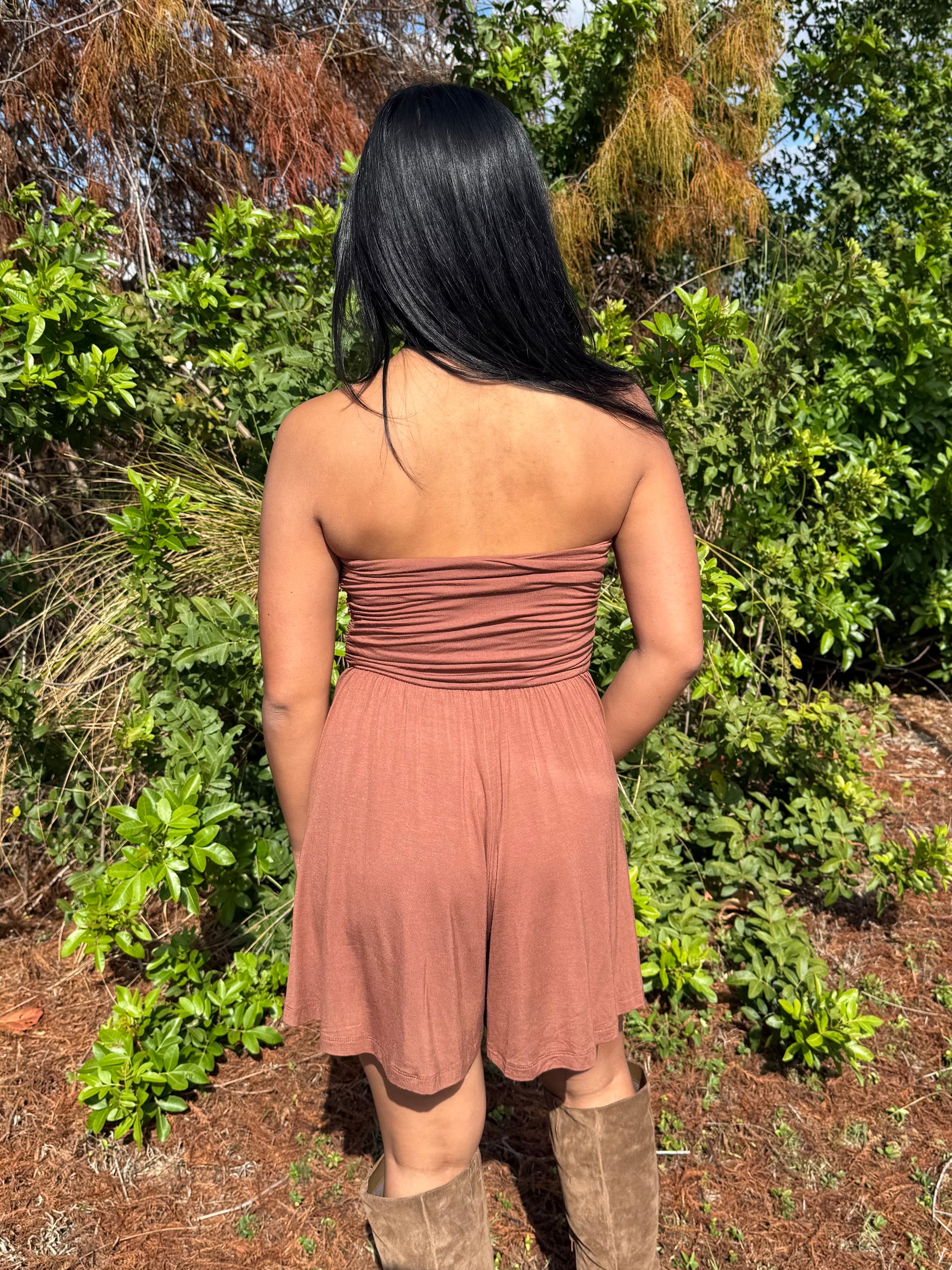 Haley Strapless Romper in Nutshell Brown