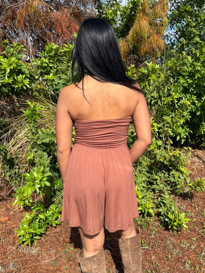 Haley Strapless Romper in Nutshell Brown