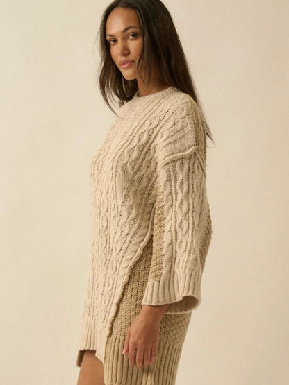 Honey Sweater Mini Dress in Cream & Sand