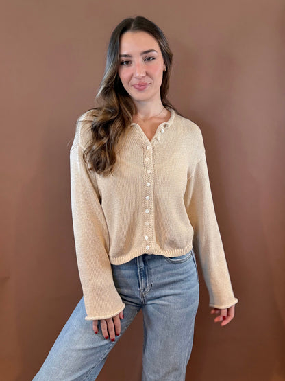 Forrest Long Sleeve Relaxed Cardigan in Cream