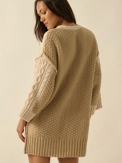 Honey Sweater Mini Dress in Cream & Sand
