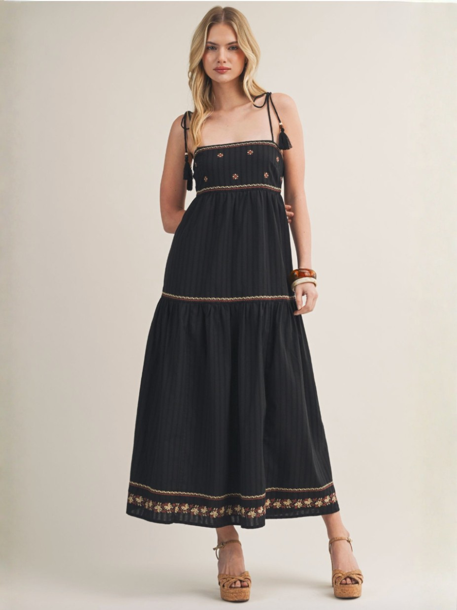Spencer Embroidered Maxi Dress in Black