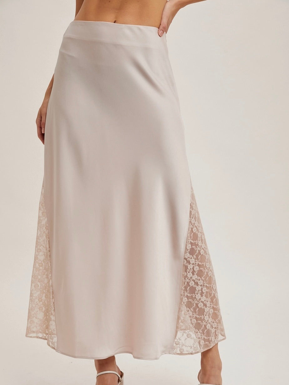 Stella Lace Silk Midi Skirt in Pearl