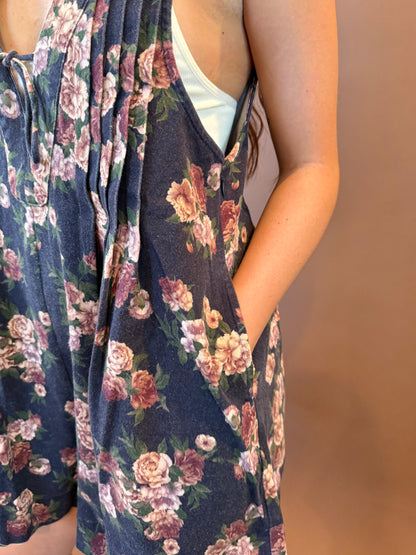 Meadow Multicolor Floral Sleeveless Romper in Navy
