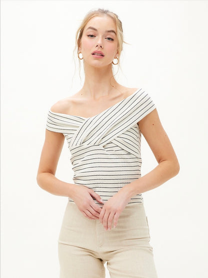 Shay Striped Off the Shoulder Top in Ivory