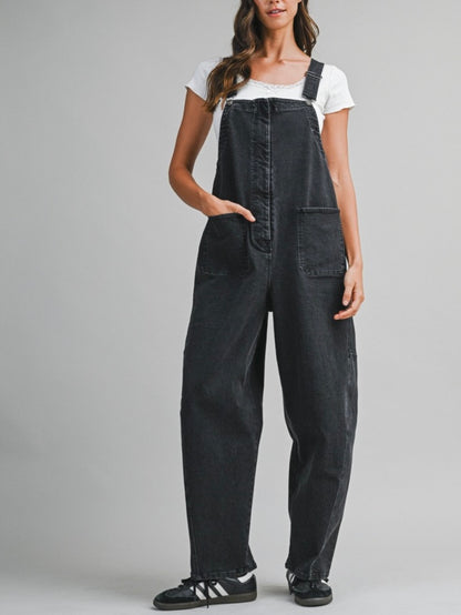 Shiloh Barrel Overalls in Black Denim