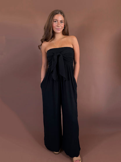 Emma Strapless Front Tie Jumpsuit in Black