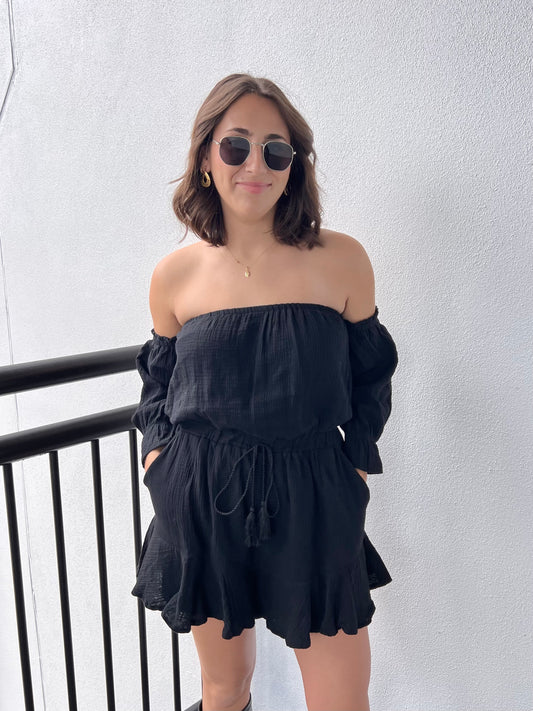 Delia Black off the shoulder Romper