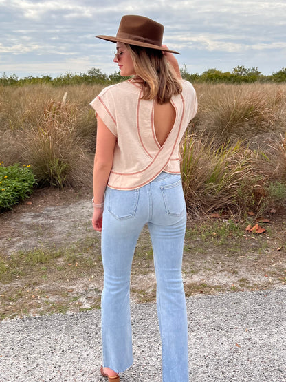 Ella Oatmeal T-shirt with open back detail