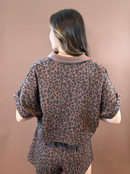 Kaya Short Sleeve Cropped Top in Leopard