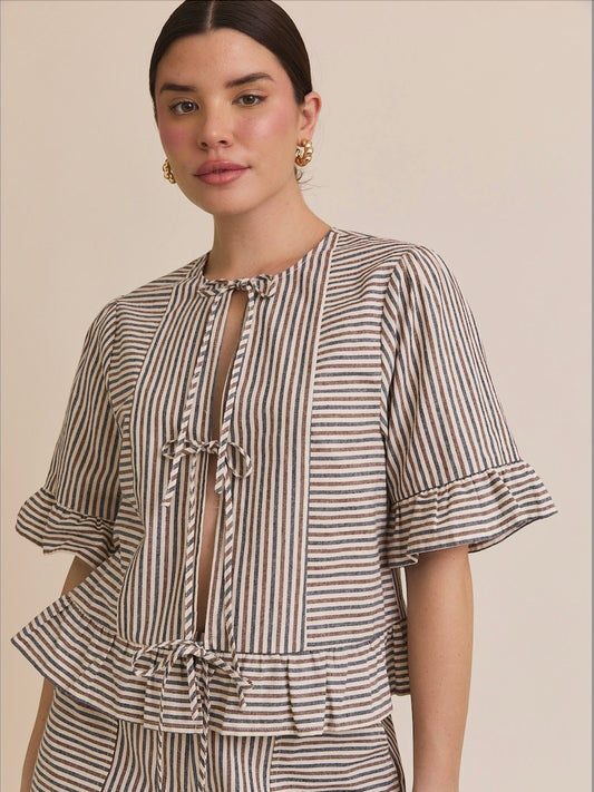 Jessa Front Tie Striped Blouse in Multi