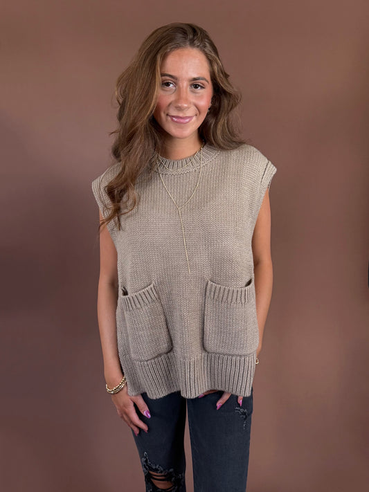 Lexie Sleeveless Cape Sweater in Mocha Brown