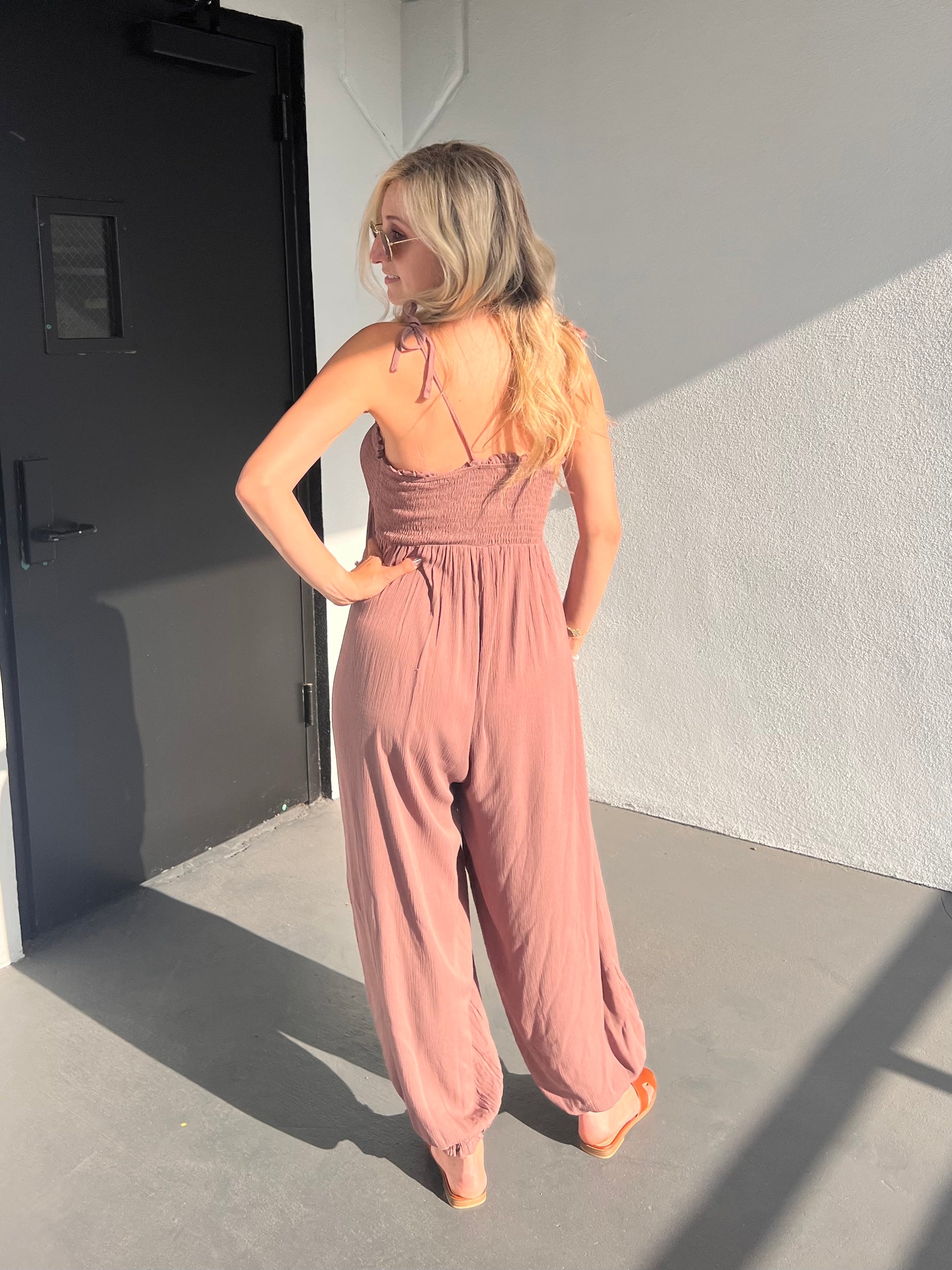 LIANA HAREM JUMPSUIT IN MOCHA BROWN