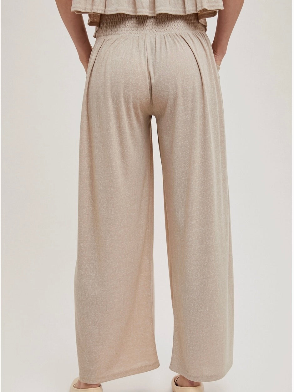 Willa Wide Leg Elastic Pants in Beige