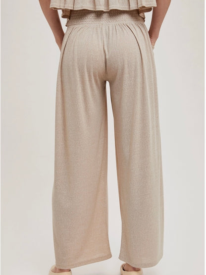 Willa Wide Leg Elastic Pants in Beige