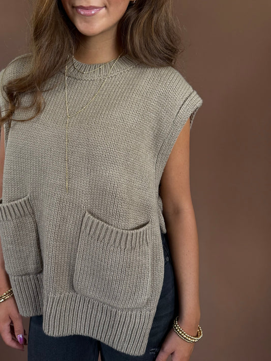 Lexie Sleeveless Cape Sweater in Mocha Brown