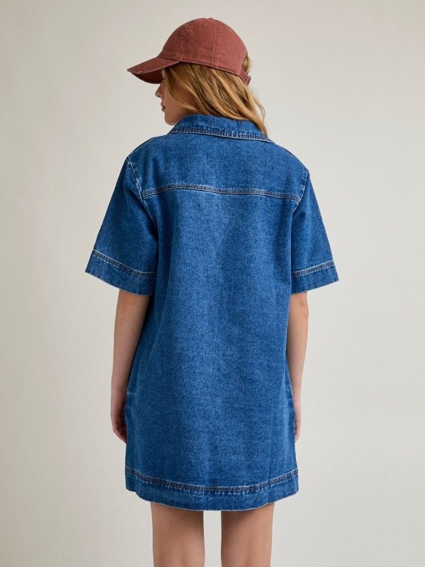 Julian Short Sleeve Shift Dress in Denim
