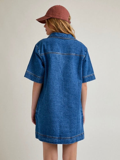 Julian Short Sleeve Shift Dress in Denim