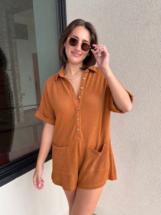 Marley Waffle Romper in Sienna