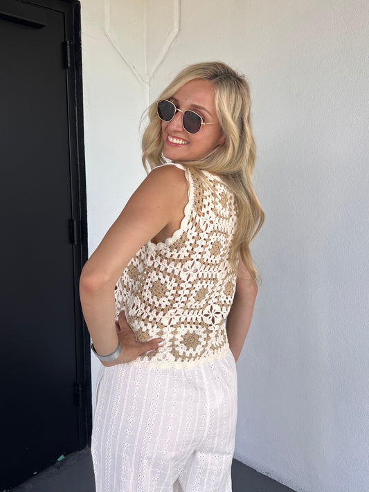 Sofie Crochet Tank in Taupe