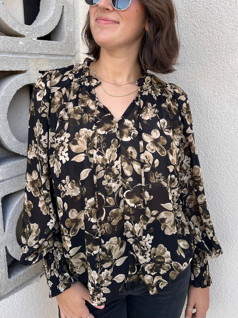 EMILE FLORAL BLOUSE IN TAUPE