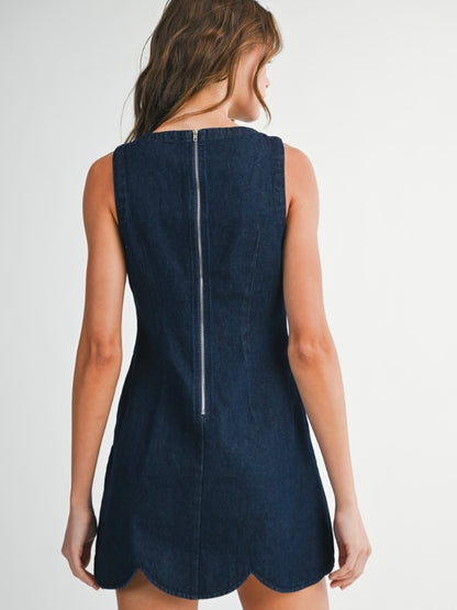 Marley Sleeveless Scalloped Mini Dress in Dark Denim