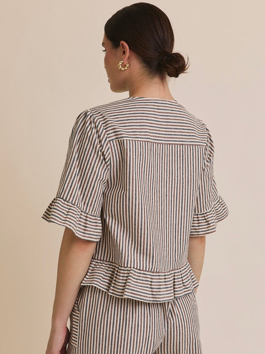 Jessa Front Tie Striped Blouse in Multi
