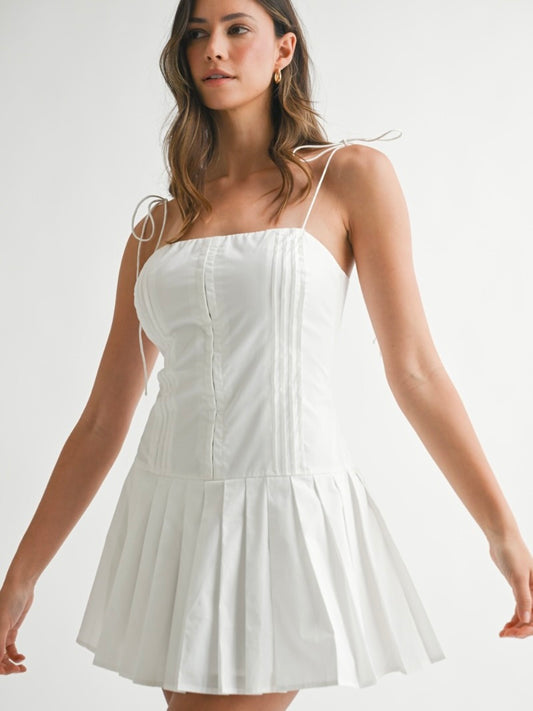 Laurel Pleated Mini Dress in White