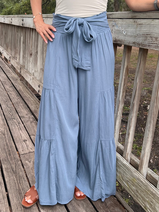 Delaney Front Tie Palazzo Pants in Blue