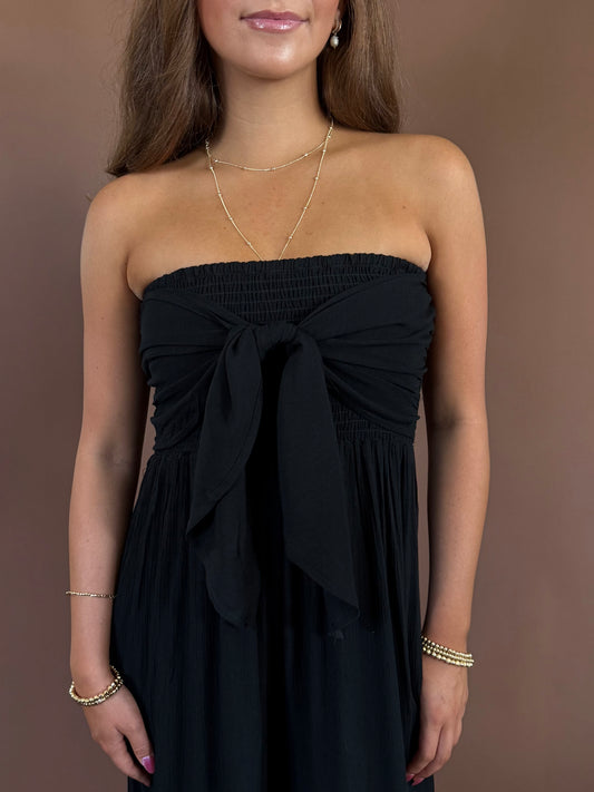 Emma Strapless Front Tie Jumpsuit in Black