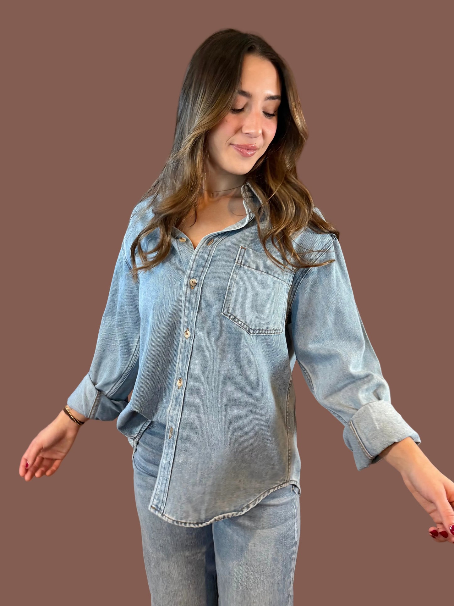 Pacey Oversized Button Up Shirt in Denim