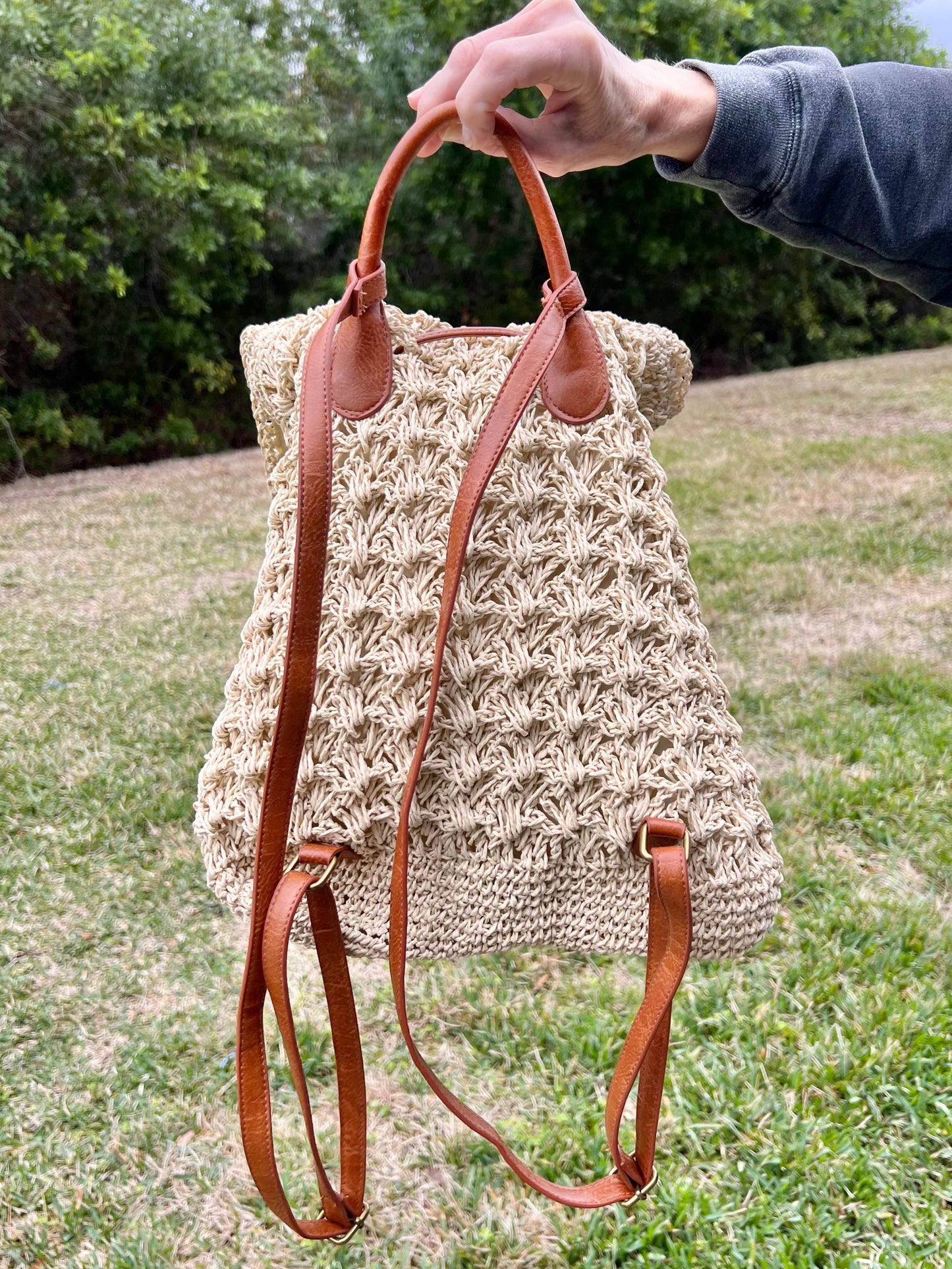 Kaia Ivory Straw Braided Backpack