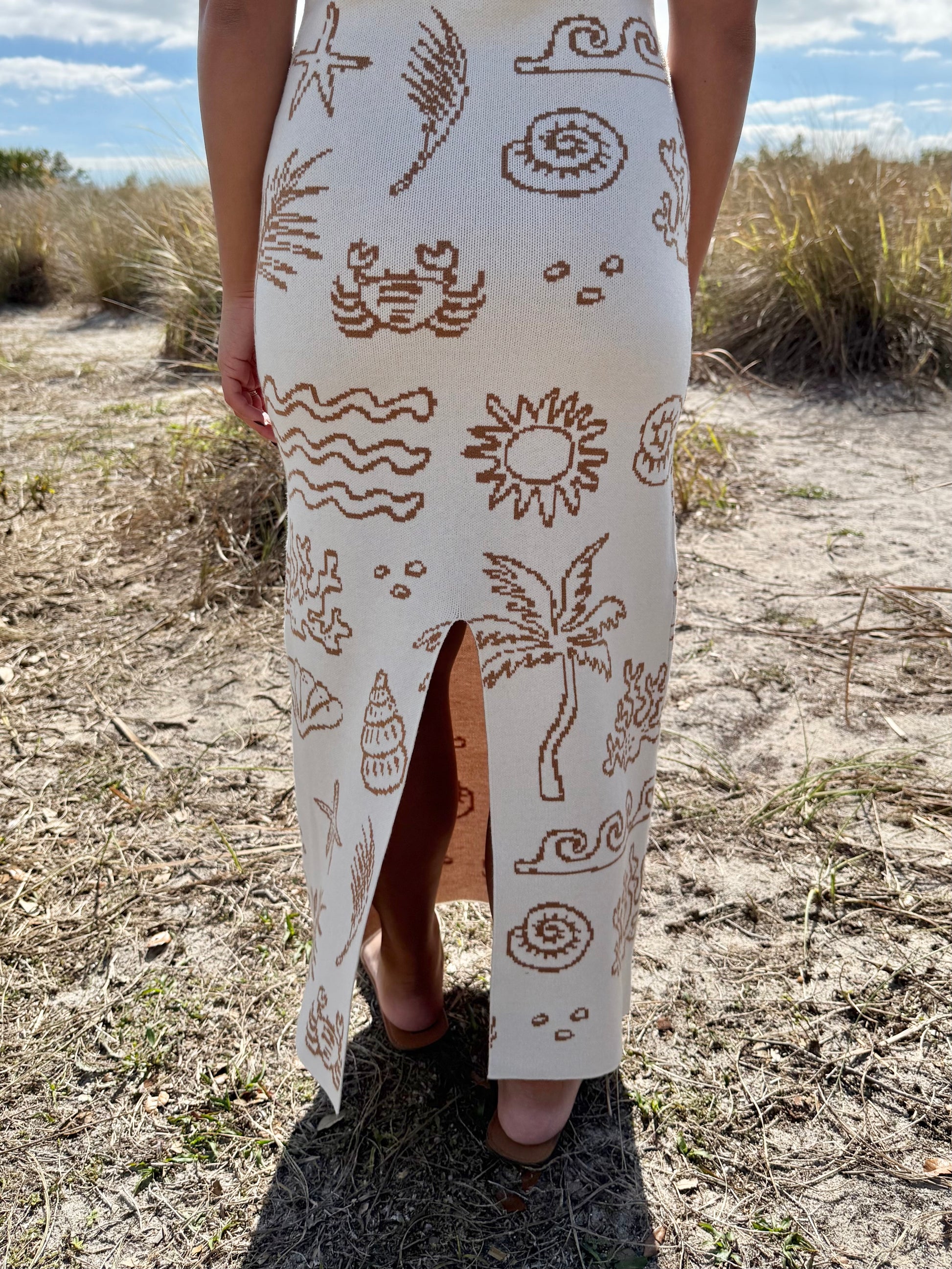 Sunshine Nautical Printed Midi Knit Dress in White