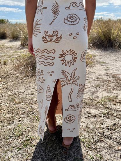 Sunshine Nautical Printed Midi Knit Dress in White