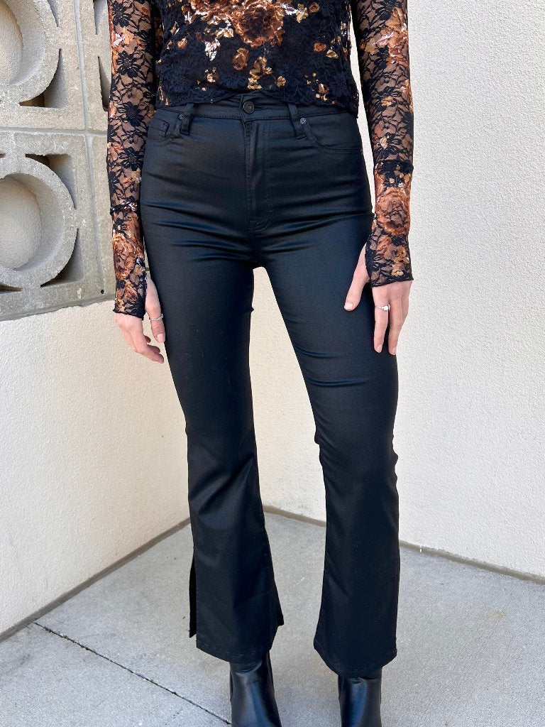 HALSEY BOOTCUT JEANS IN COATED BLACK