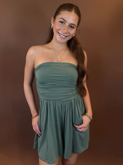 Haley Strapless Romper in Olive