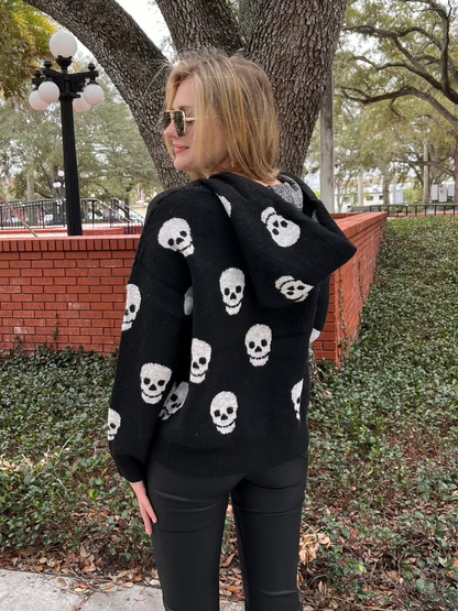 Pirate Black Sweater Hoodie with White Skulls