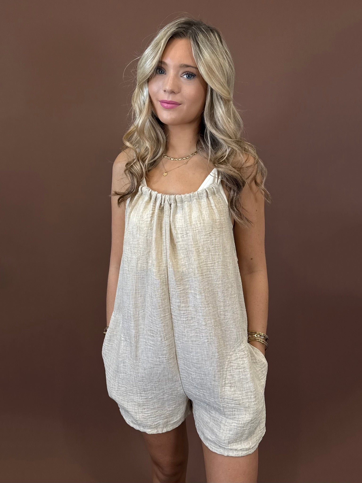 Teagan Romper in Oatmeal