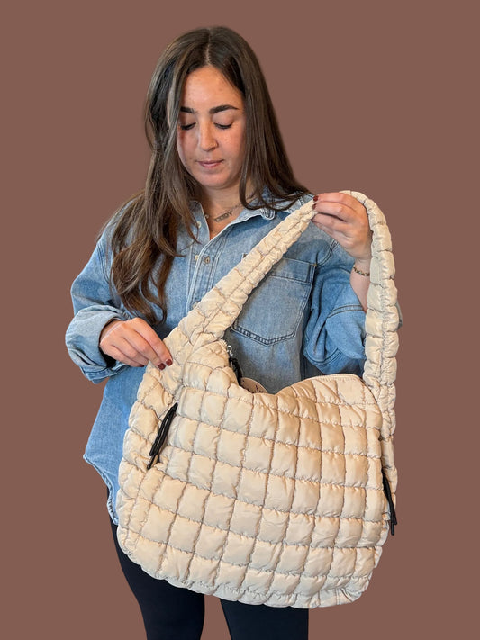The Totally Quilted Large Tote in Almond