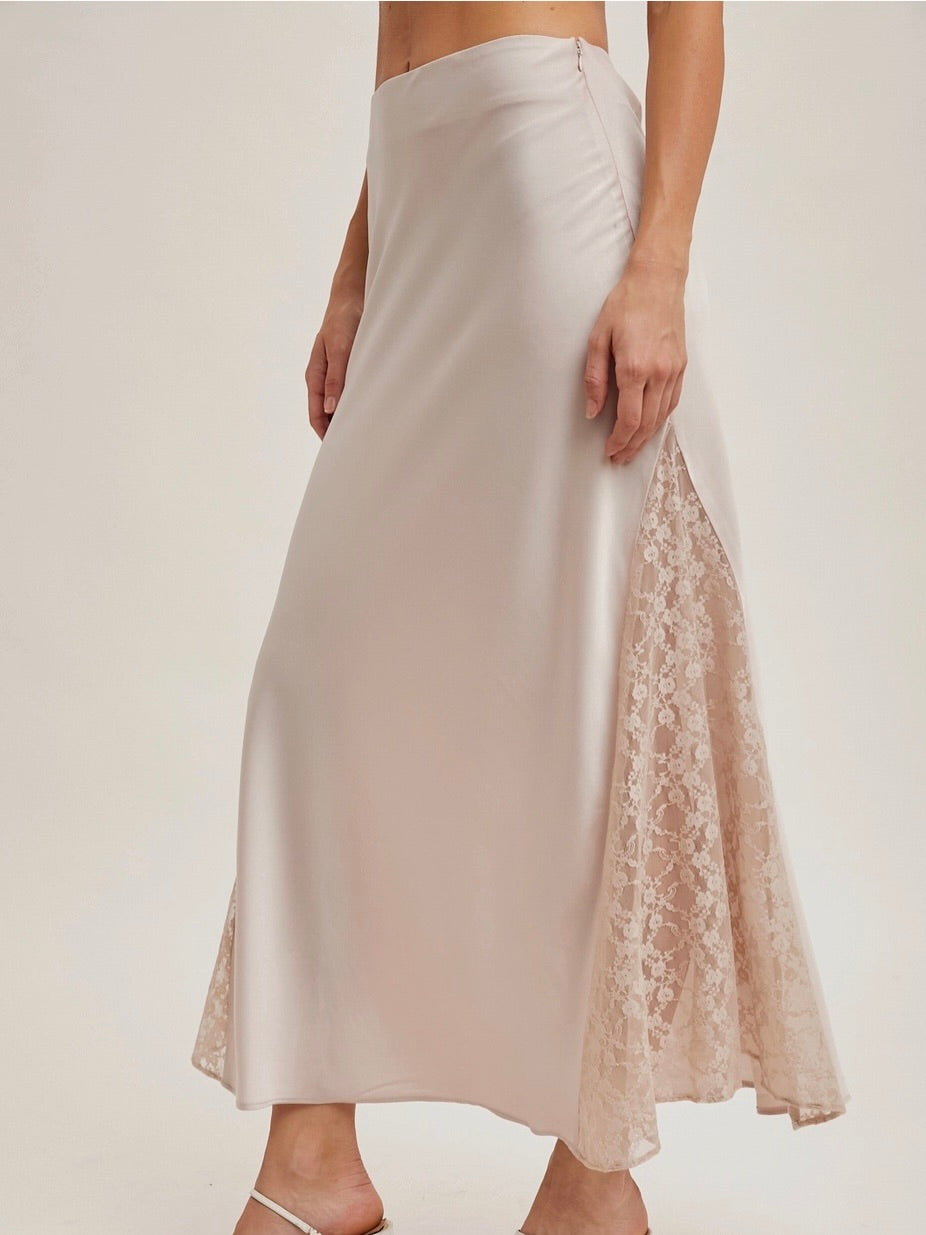 Stella Lace Silk Midi Skirt in Pearl