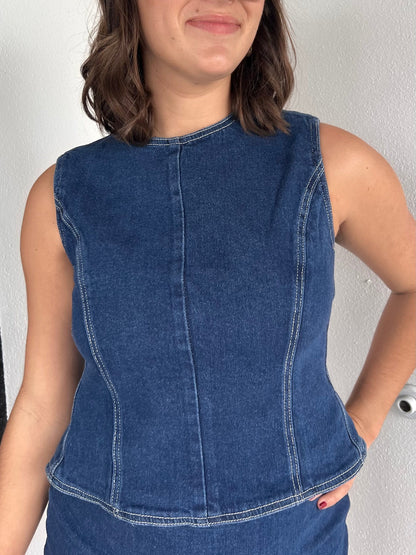 MADDEN OPEN BACK TIE TOP IN DENIM