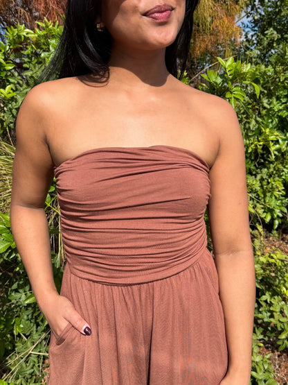 Haley Strapless Romper in Nutshell Brown