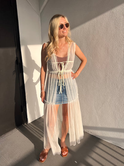 SIENNA TULLE KIMONO IN OFF WHITE