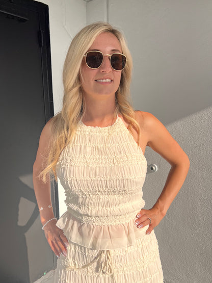 WILLOW OPEN BACK HALTER TOP IN CREAM