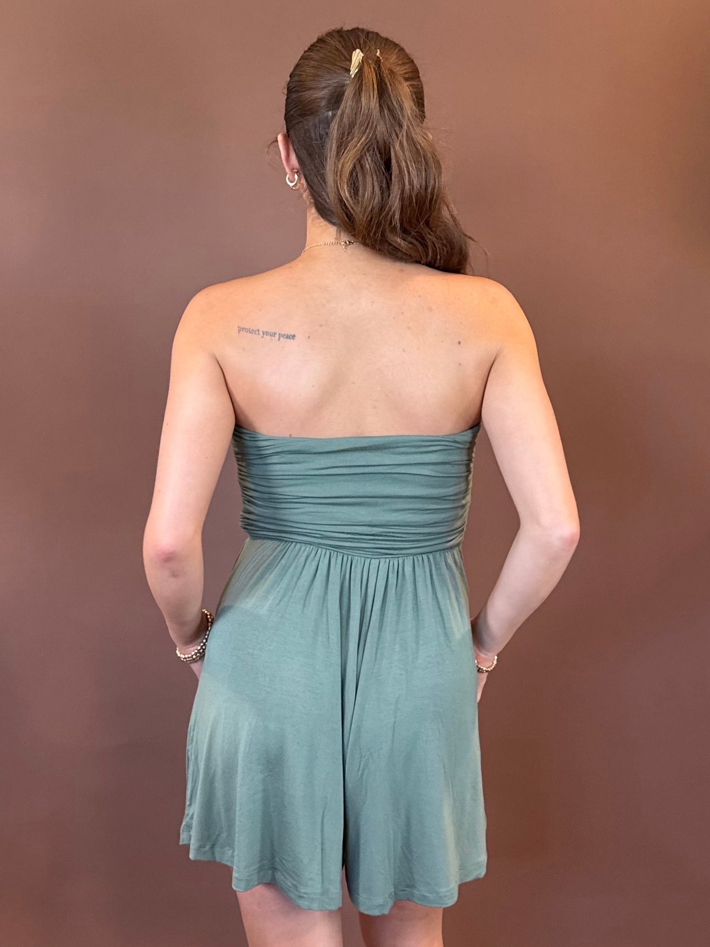 Haley Strapless Romper in Olive