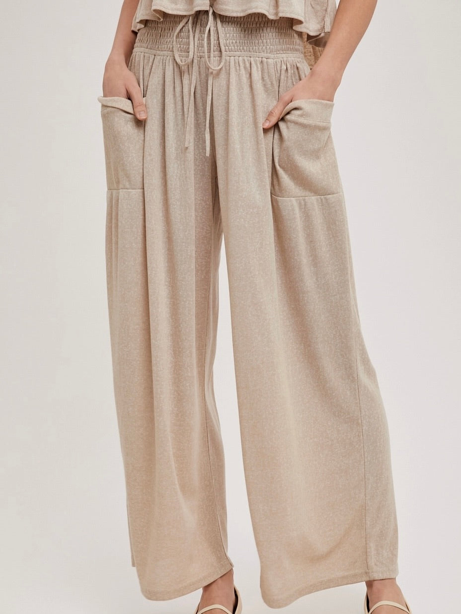 Willa Wide Leg Elastic Pants in Beige