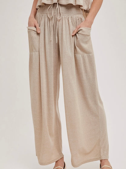 Willa Wide Leg Elastic Pants in Beige