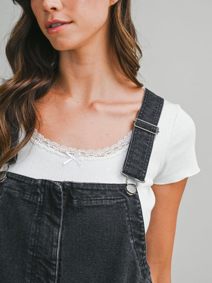 Shiloh Barrel Overalls in Black Denim